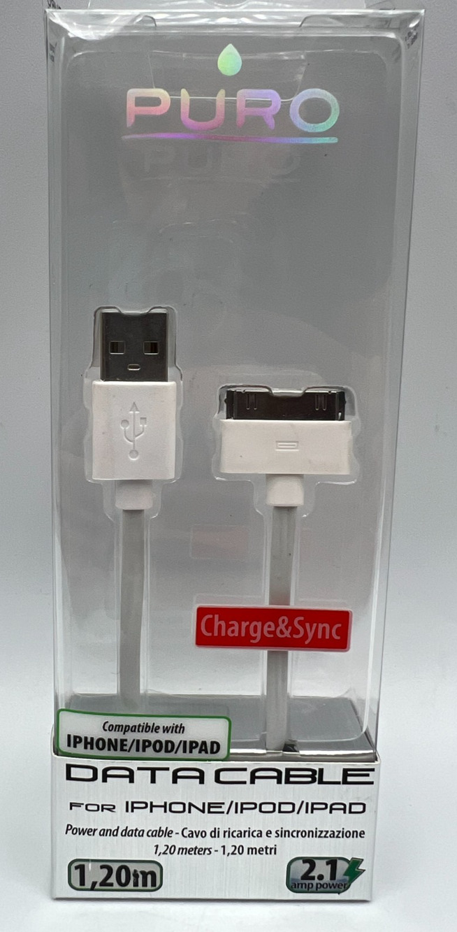 PURO 30-Pin USB Data Cable 1.2m Charge Sync for Apple iPhone iPod iPad New